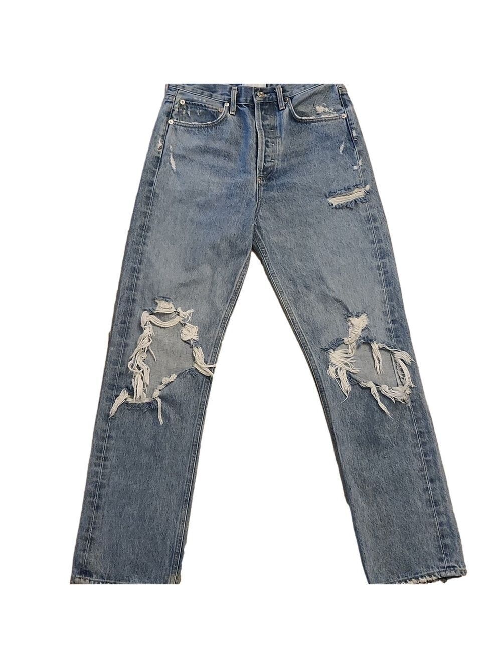 Jeans Crop Blue 90s Distressed Straight-Leg High-rise  Denim Size 25 - Picture 2 of 16